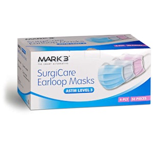 SurgiCare Earloop Face Masks ASTM Level 3 50/bx Dual Bands Blue - MARK3