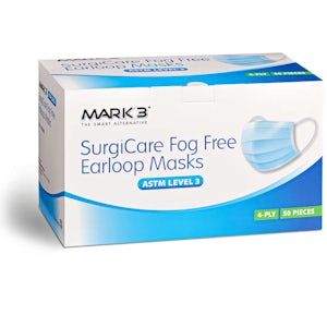 SurgiCare Fog Free Earloop Face Masks ASTM Level 3 50/bx Blue - MARK3
