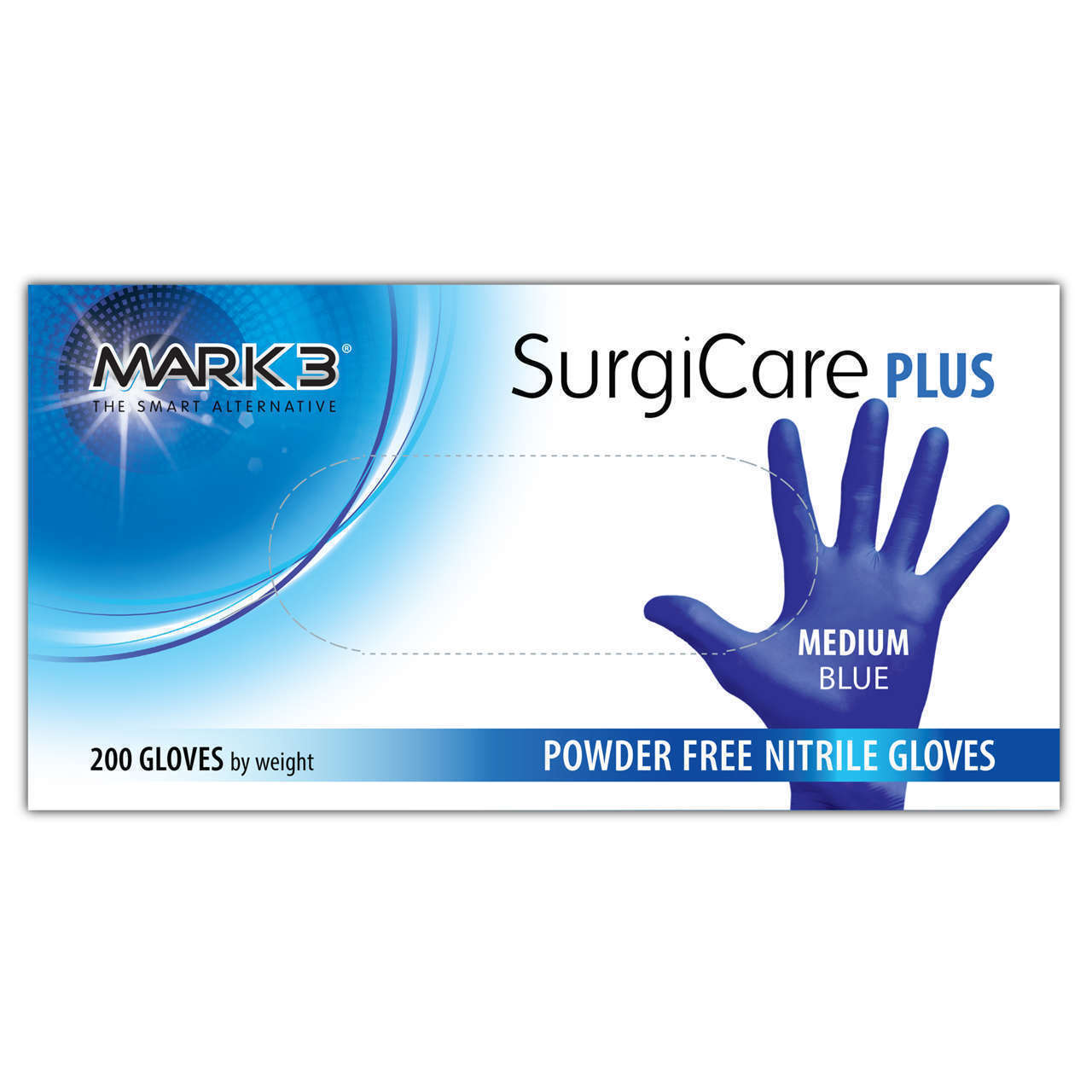 SurgiCare Plus Nitrile Exam Gloves Blue 200/bx-  MARK3