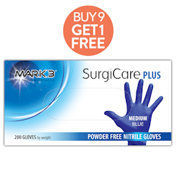 SurgiCare Plus Nitrile Exam Gloves Blue 200/bx- MARK3