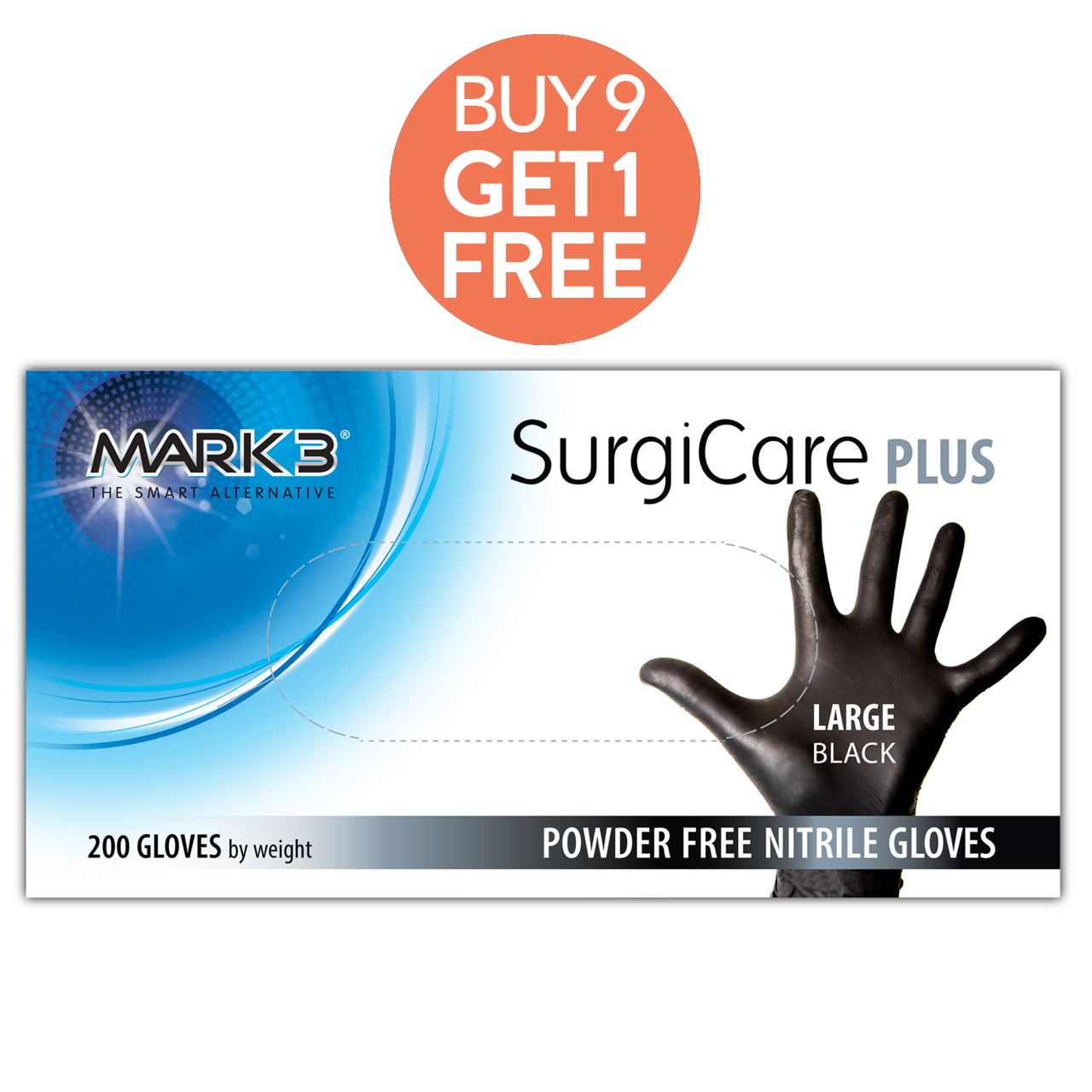 SurgiCare Plus Nitrile Exam Gloves Black 200/bx- MARK3