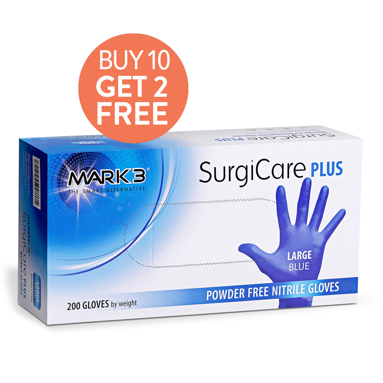 SurgiCare Plus Nitrile Exam Gloves Blue 200/bx- MARK3