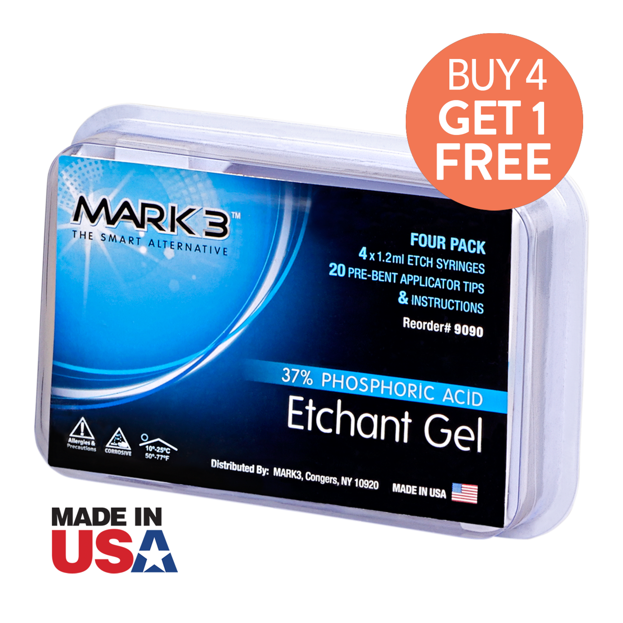 Etch Gel 37% Phosphoric Acid-4/pk-1.2ml-MARK3-Dental Supplies