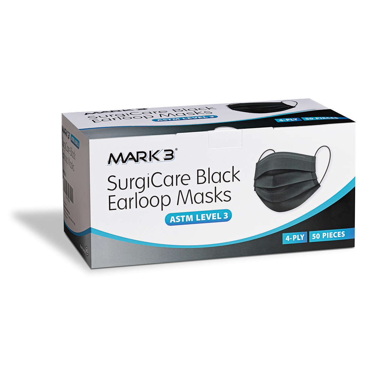 SurgiCare Earloop Face Masks ASTM Level 3 50/bx Black - MARK3