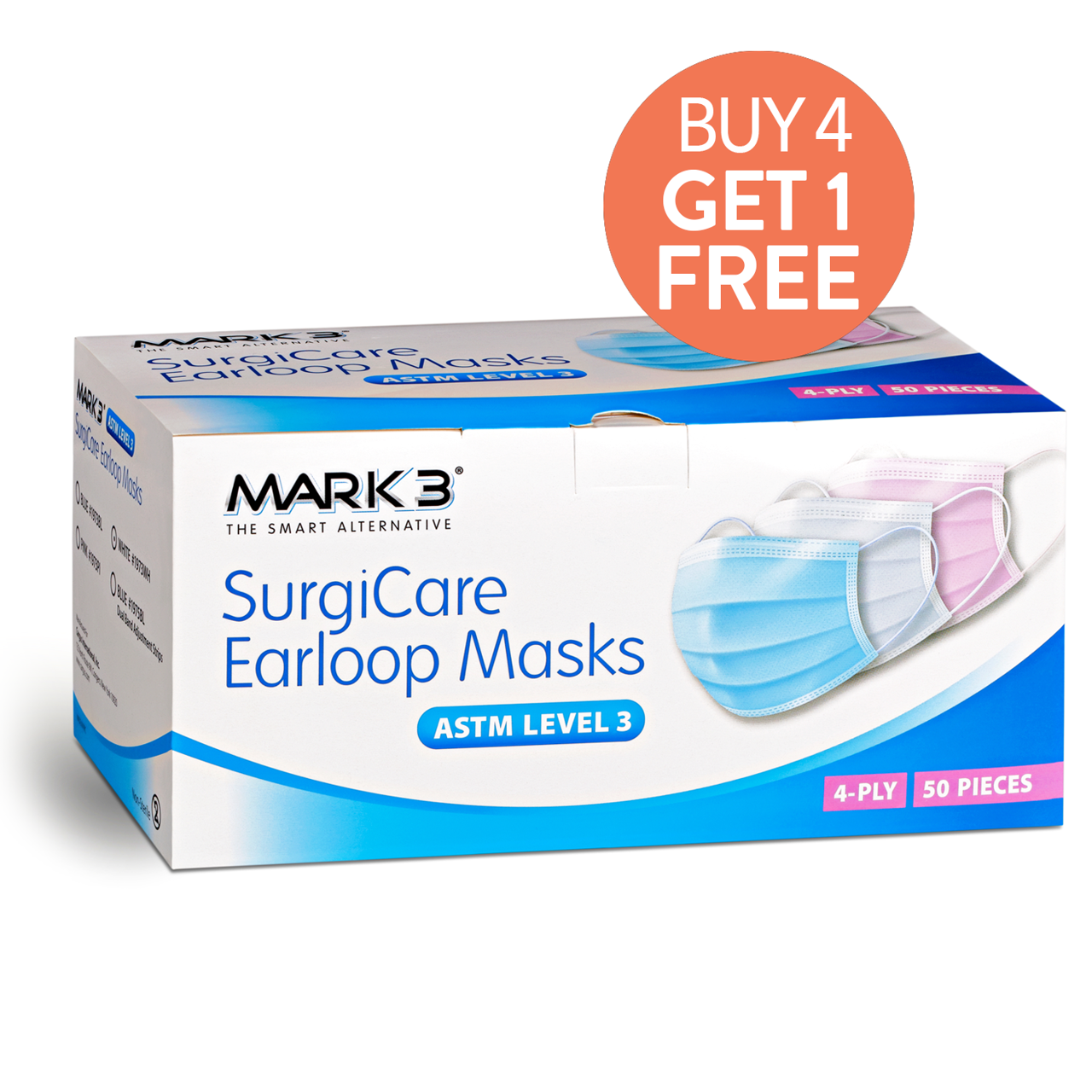 SurgiCare Earloop Face Masks ASTM Level 3 50/bx - MARK3