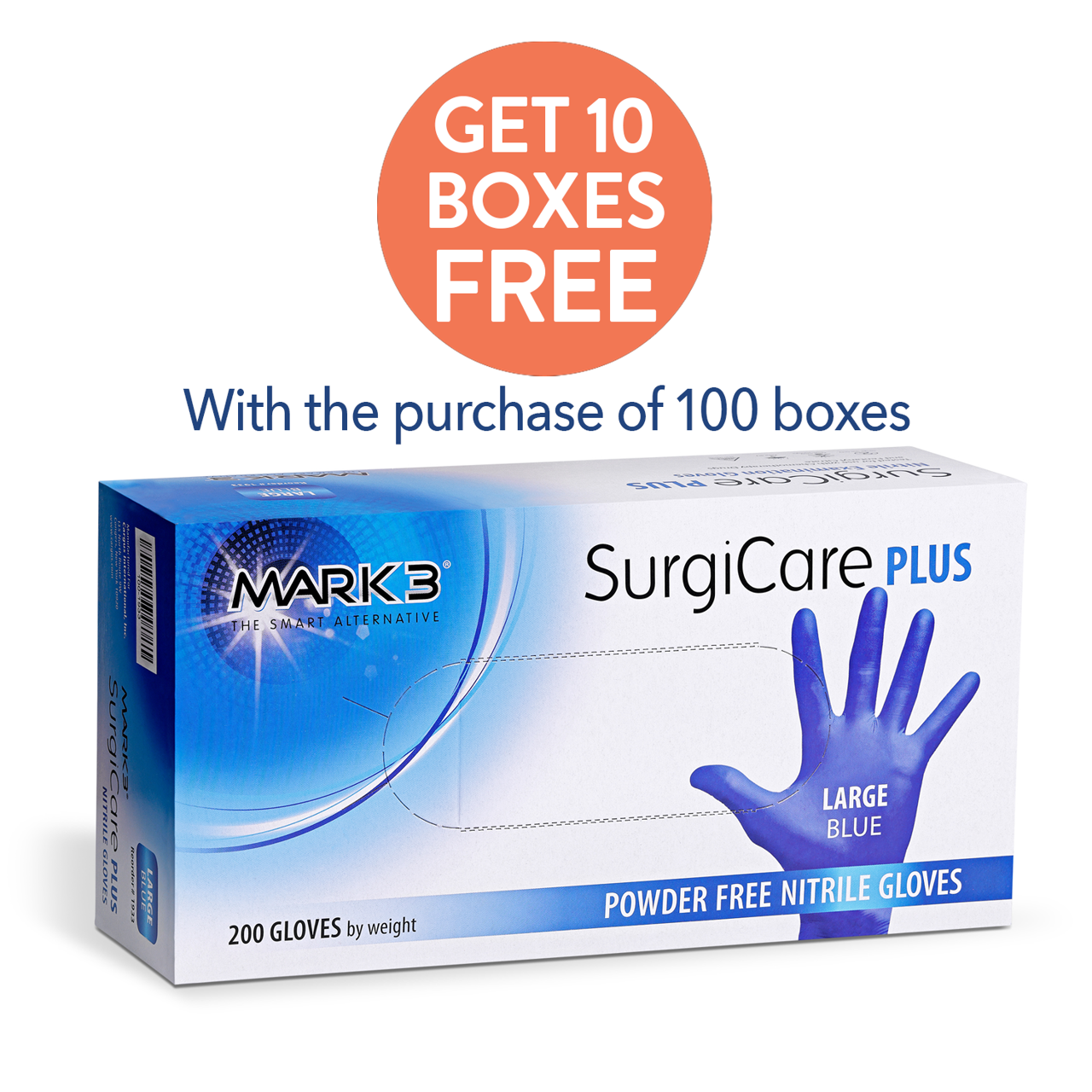 SurgiCare Plus Nitrile Exam Gloves Blue 200/bx- MARK3