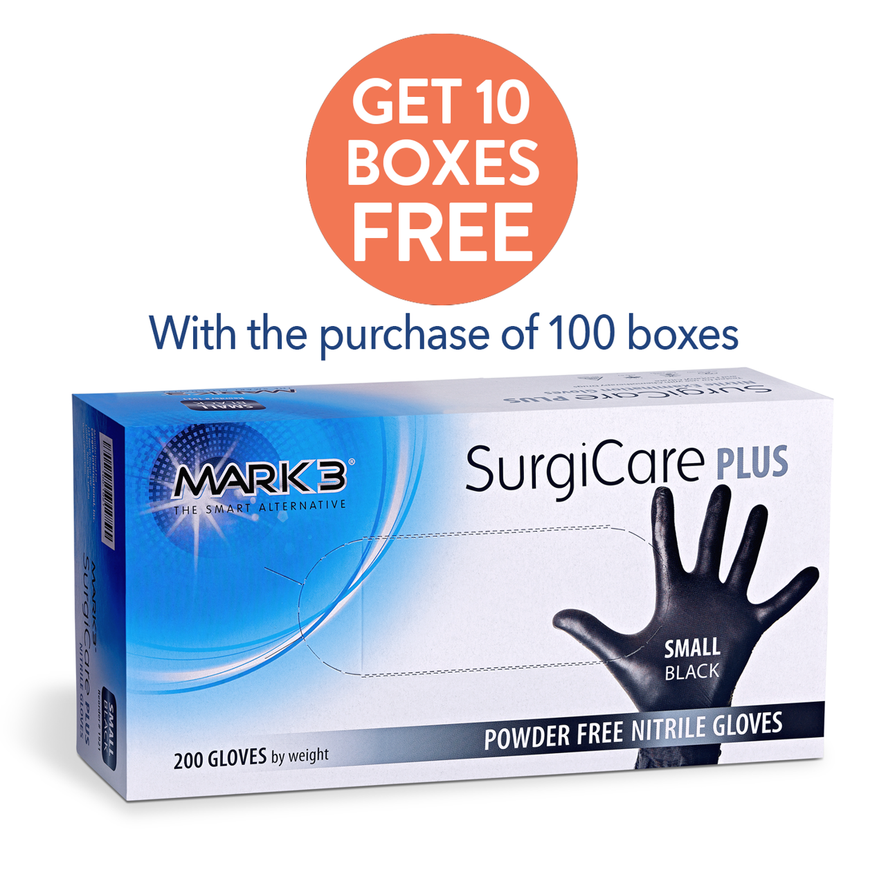 SurgiCare Plus Nitrile Exam Gloves Black 200/bx- MARK3