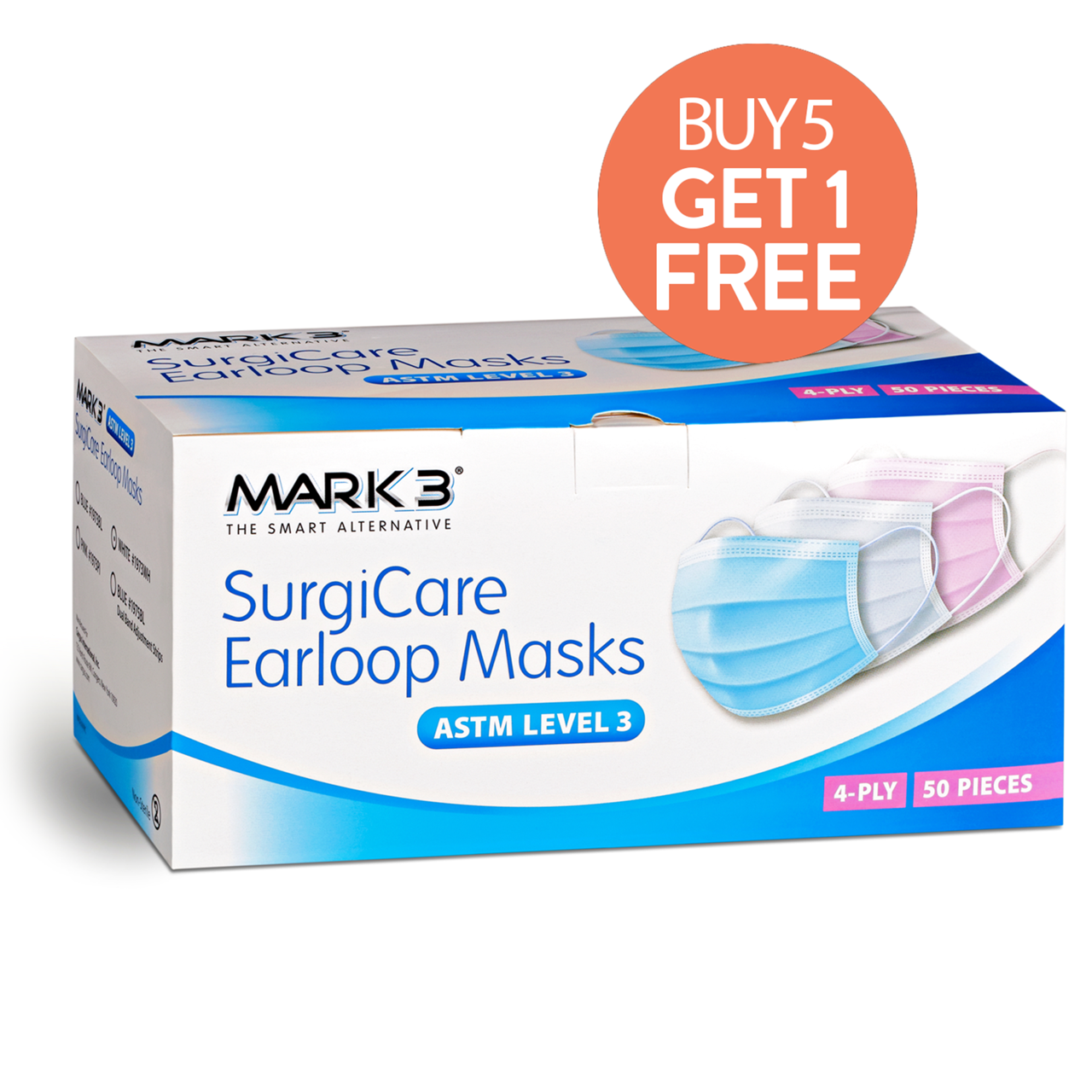 SurgiCare Earloop Face Masks ASTM Level 3 50/bx - MARK3