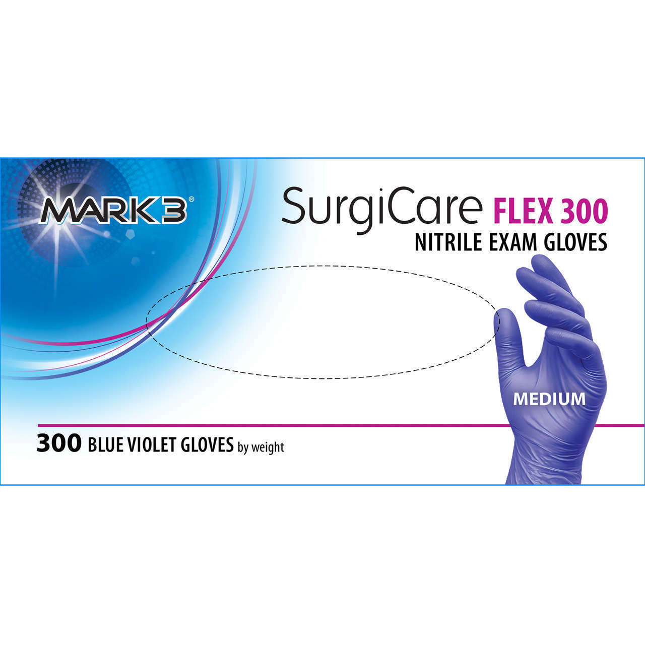 SurgiCare Flex 300 Blue Violet Nitrile Exam Gloves 300/bx - MARK3
